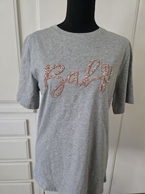 DAVI & DANI Gray Short Sleeve Tee with Pink Sequin 'Baby' Script